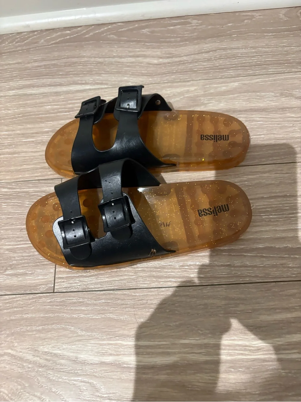 Melissa  Black Dual-Buckle Slide Sandals size 8